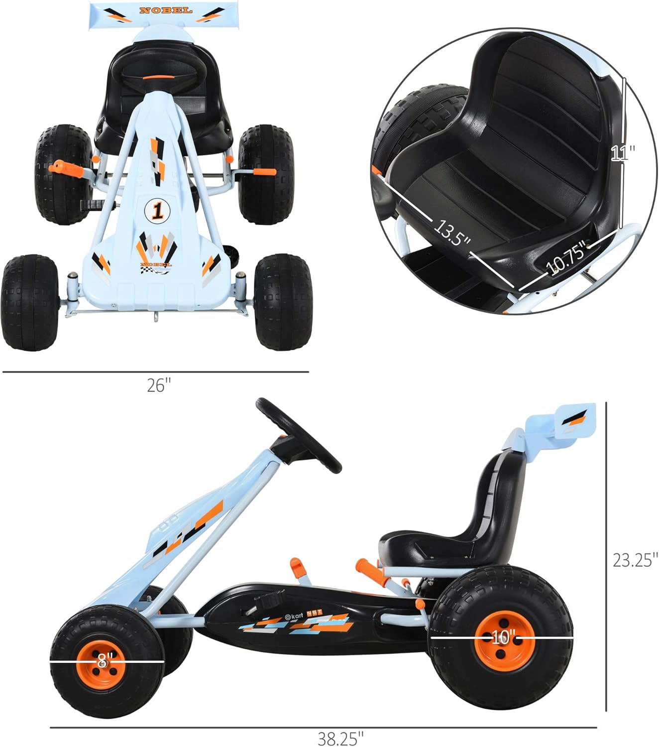 White Plastic Pedal Go Kart with Adjustable Seat U824