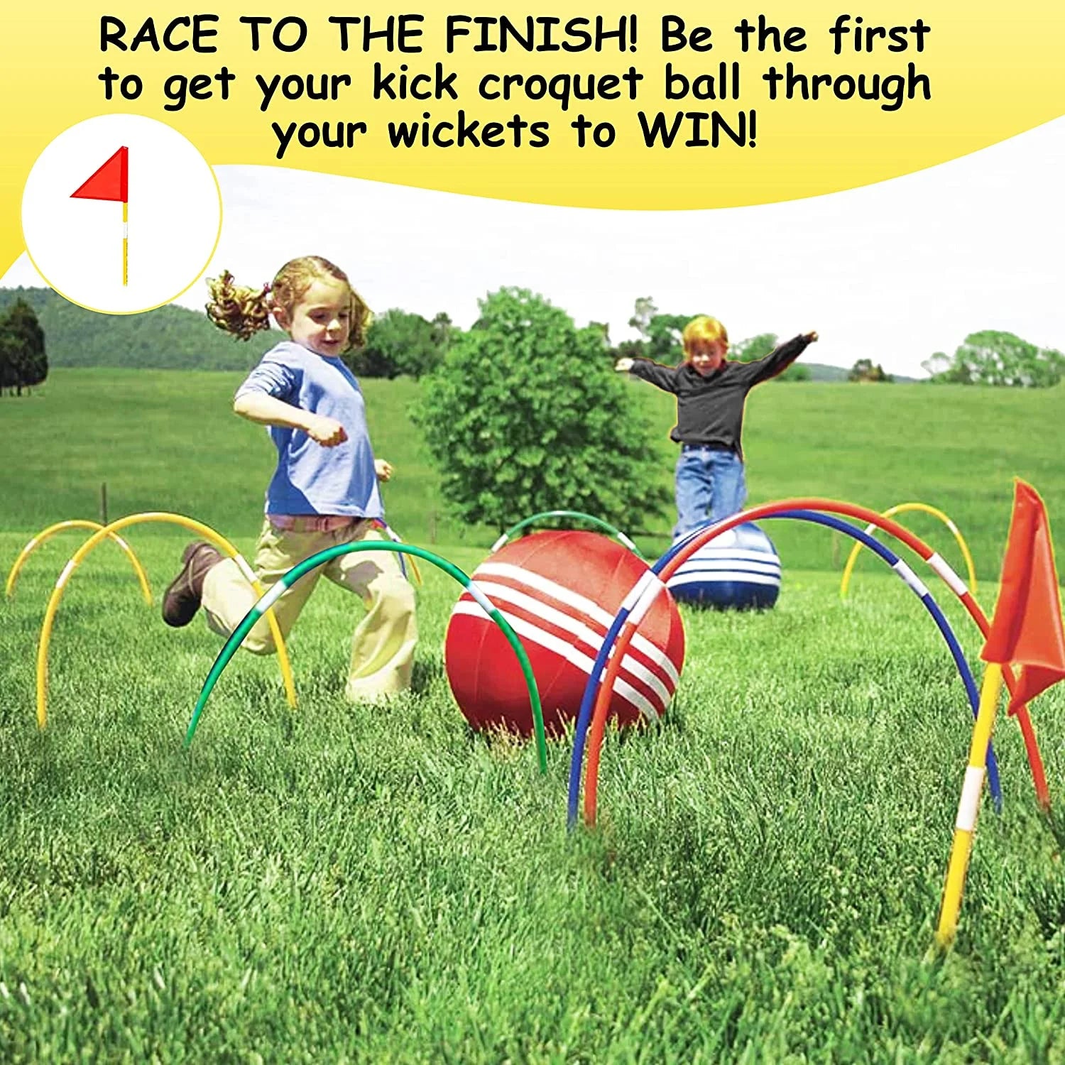 Giant Kick Croquet Game Set with Inflatable Croquet Balls, Wickets & Finish Flags U893754