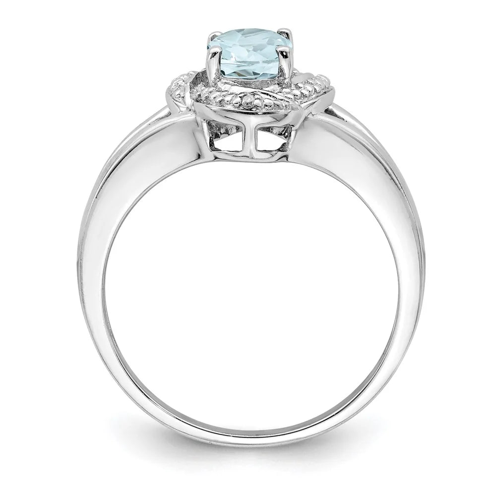 Rhodium-plated Diamond & Aquamarine Ring W797934
