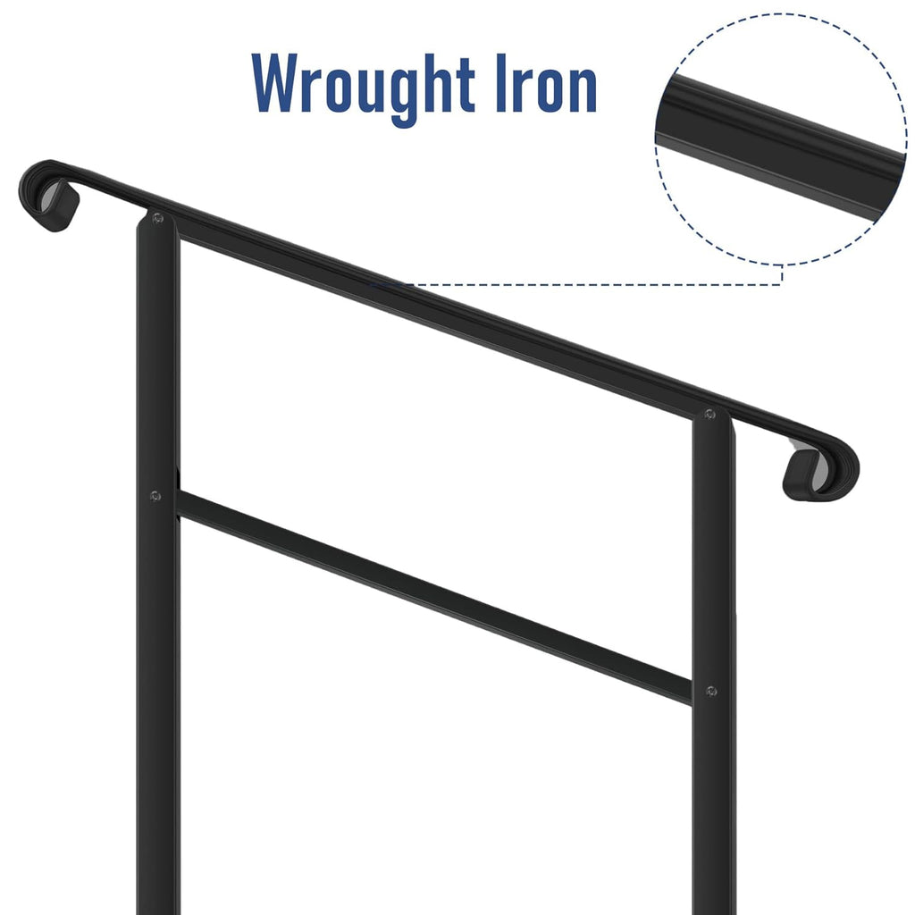 Black Wrought Iron Handrail for Outdoor Steps Y664578