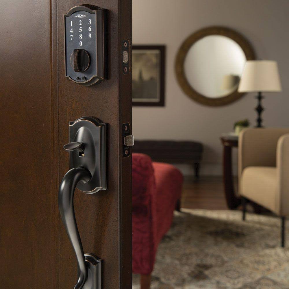 Satin Nickel Electronic Door Lock Deadbolt and Knob C34654