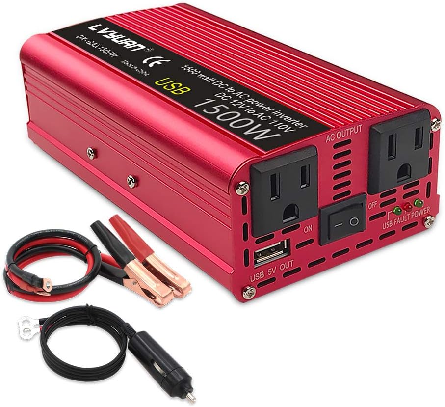 700W Car Power Inverter 12V DC to 110V AC 2 AC Outlets 3.1A USB Charging Port Pack of 2 A60151