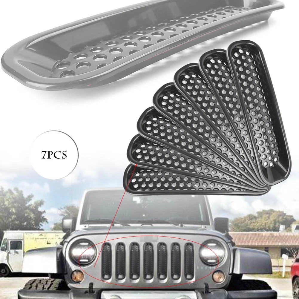 Black 7 Pcs ABS Plastic Car Front Grille Trim Inserts Mesh Grill Guard Cover T648