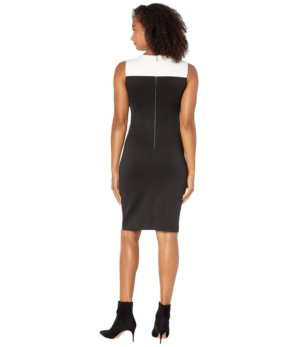Colorblocked Asymmetrical Scuba Dress - Black/White C131222