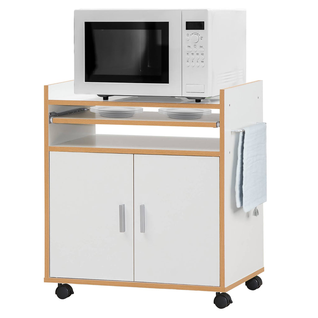 White Rolling Kitchen Trolley Microwave Cart Storage Cabinet with Removable Shelf H2954