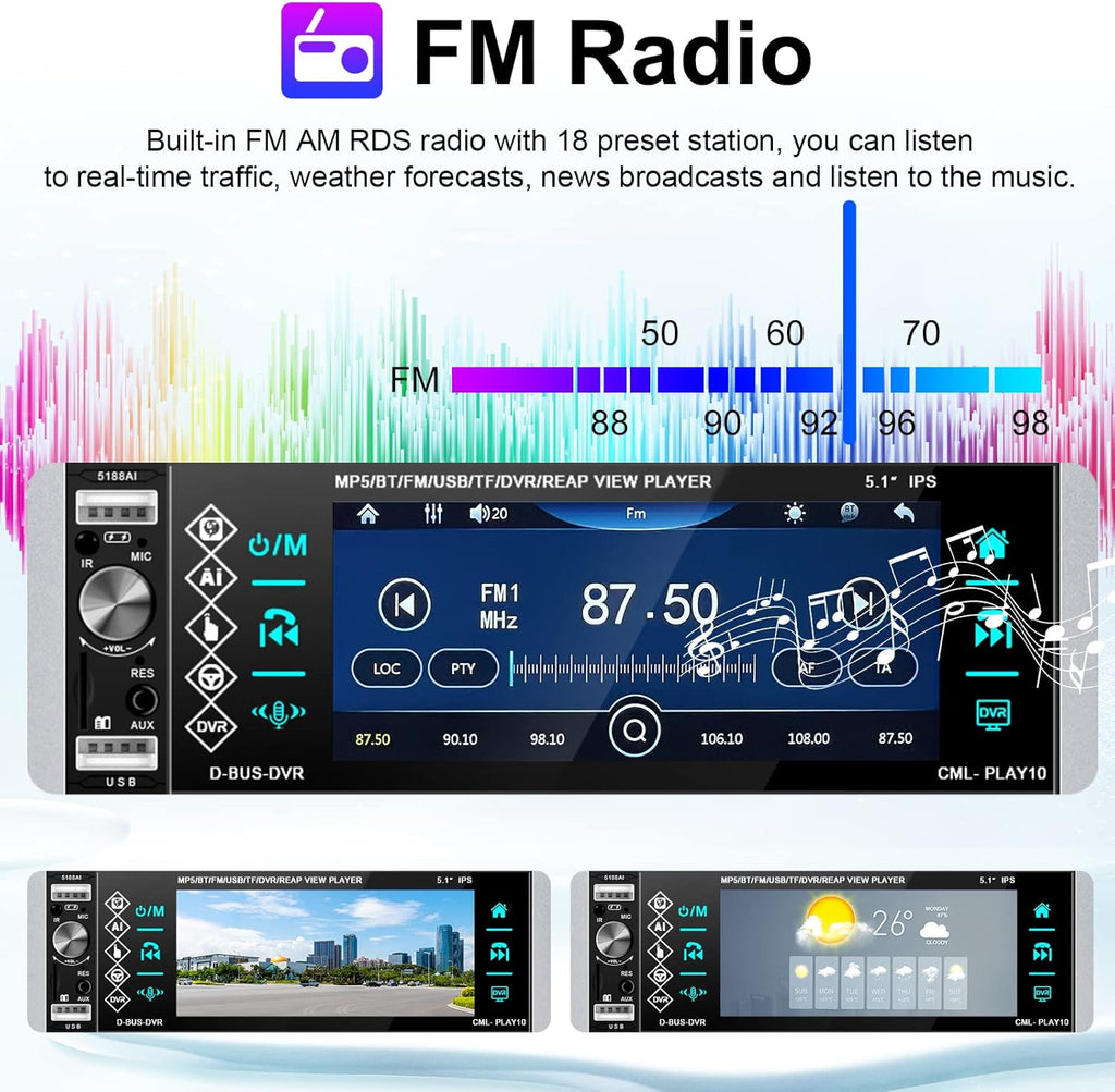 Single Din 5.1 Inch Touchscreen Car Stereo with Bluetooth V69767