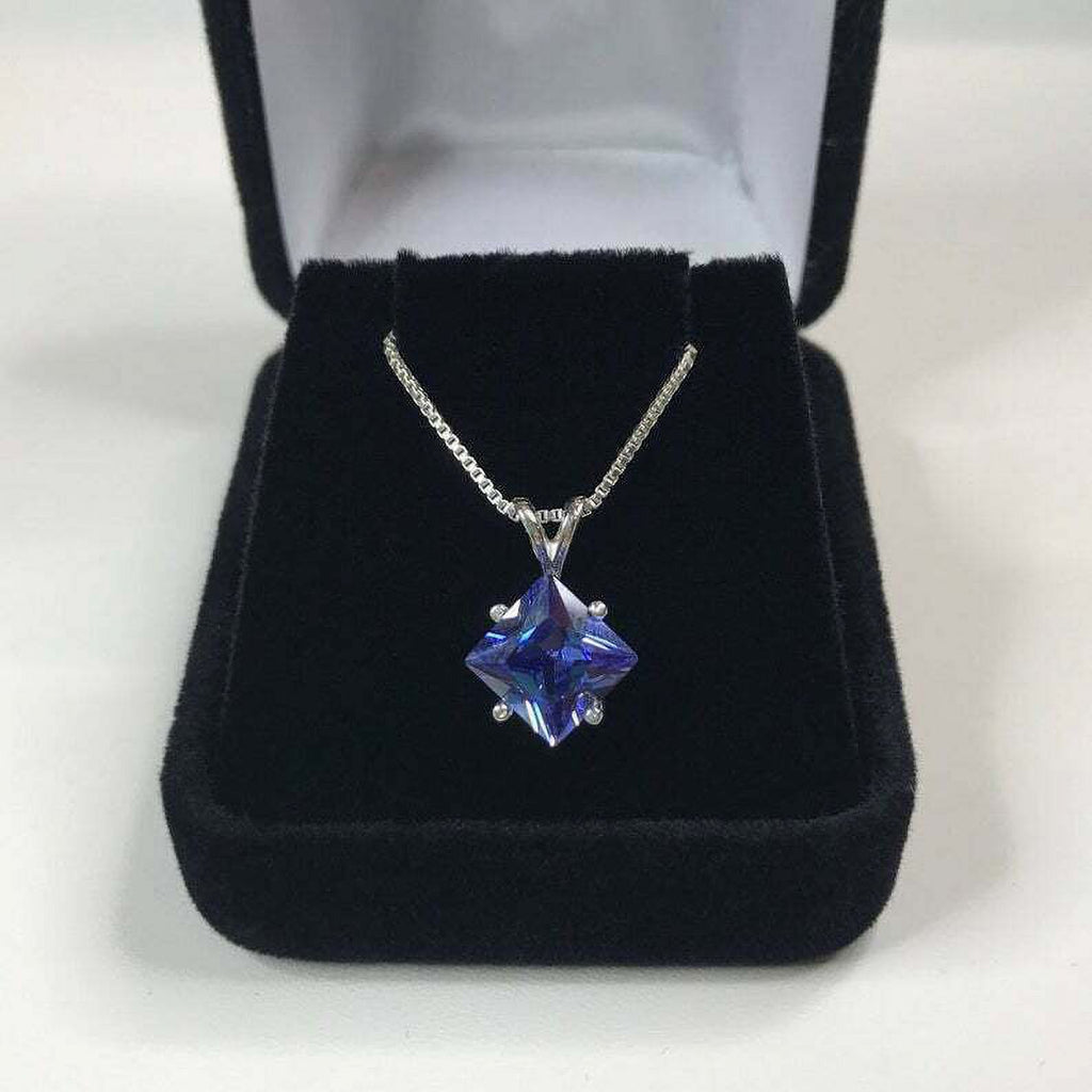925 Sterling Silver 3.50ct Blue Sapphire Pendant Necklace T487