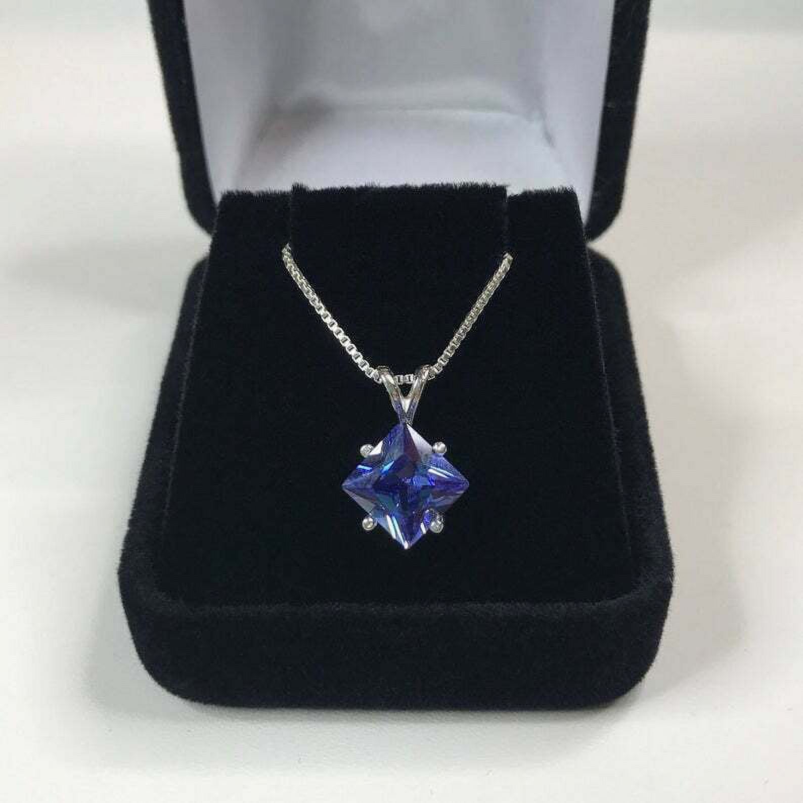 925 Sterling Silver 3.50ct Blue Sapphire Pendant Necklace T487