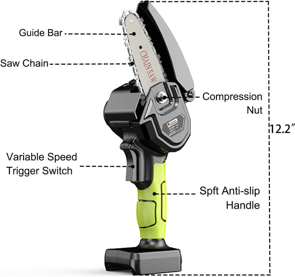 Mini Chainsaw Cordless 2 Pcs 24V Rechargeable Battery Portable One-Handed H4928