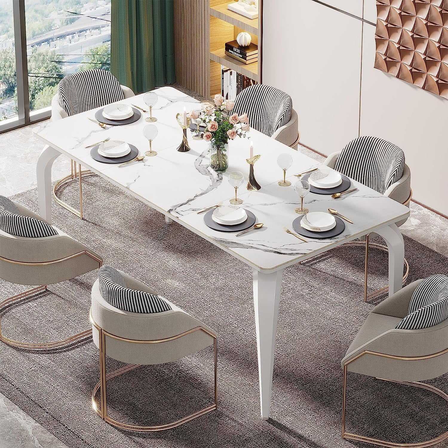 63" Sintered Stone White Marble Dining Table Y4051
