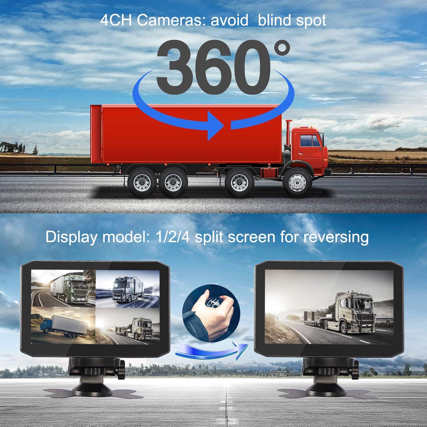 4CH Truck Dash Camera System DVR Recorder Waterproof Backup Camera Front&Sides&Rear VGA 7.0 Monitor Infrared Night Vision B48545