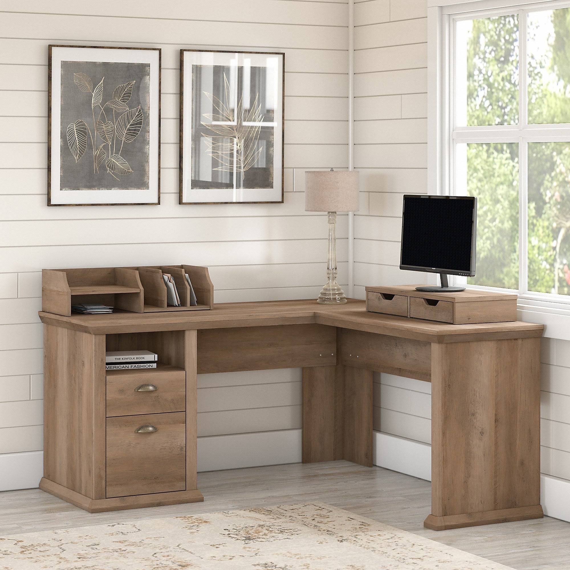 60W L Shaped Desk with Storage in Reclaimed Pine X191