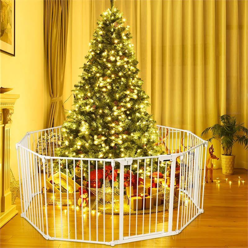 8 Panel Metal Gate Baby Pet Fence Playpen Barrier White Z366