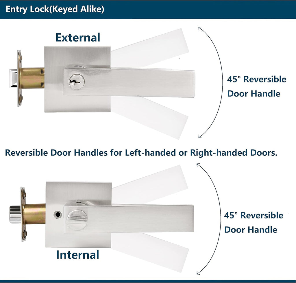5 Pack Keyed Entry Lever Lock, Satin Nickel Finish E141687
