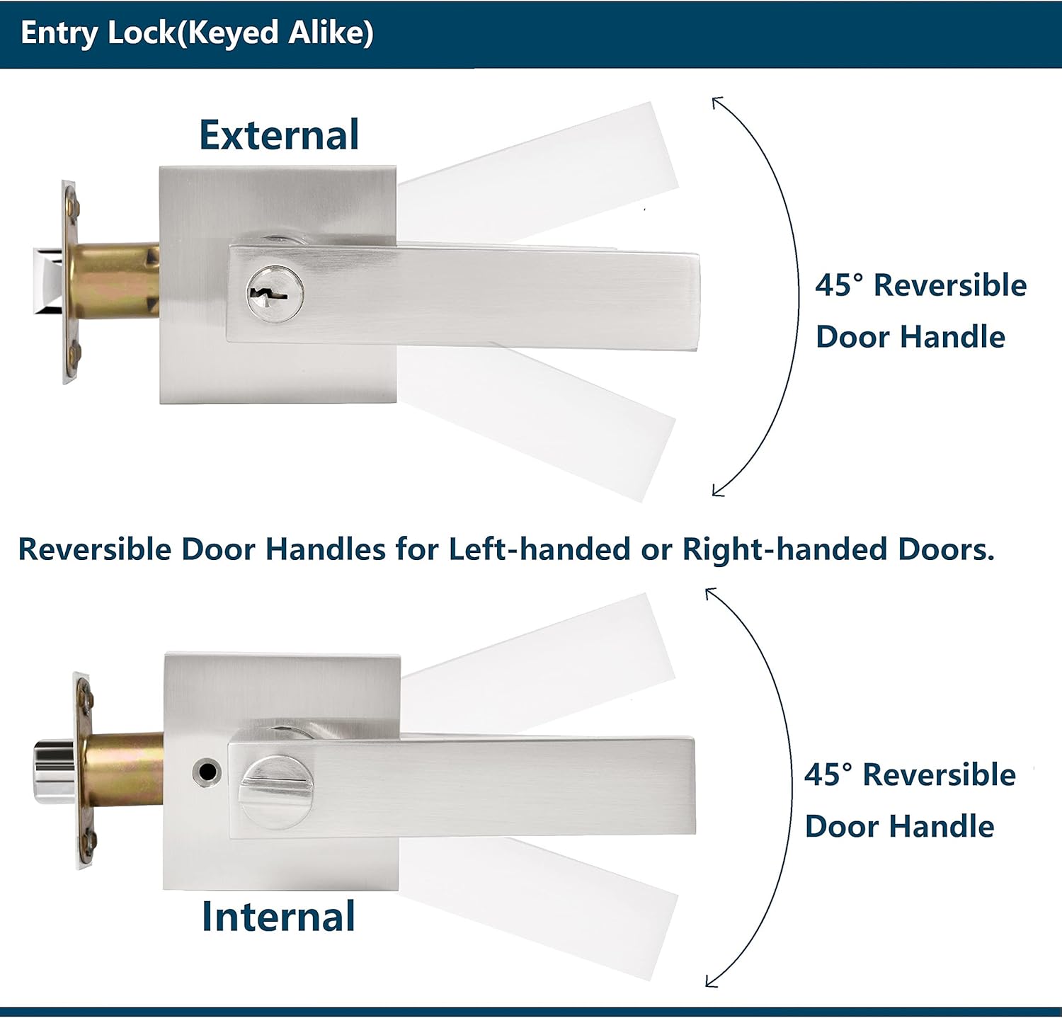 5 Pack Keyed Entry Lever Lock, Satin Nickel Finish E141687