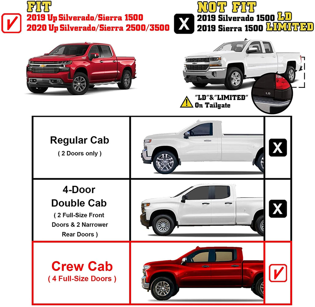 Black 3" Tube Side Bars Nerf Bars Running Boards for Chevy Silverado GMC Sierra Crew Cab Pickup Truck C94688