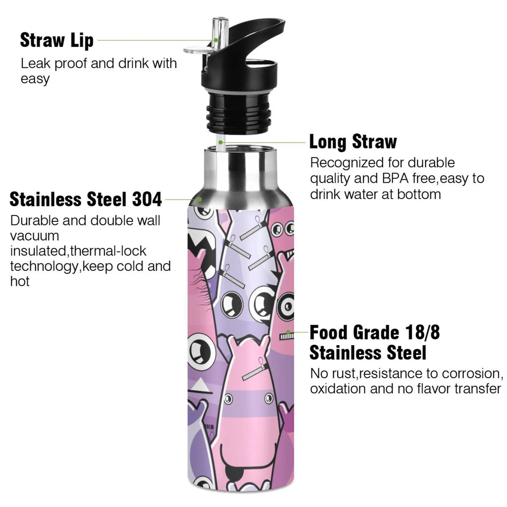 Stainless Steel Insulated Vacuum Flask Water Bottle with Straw Lid L863