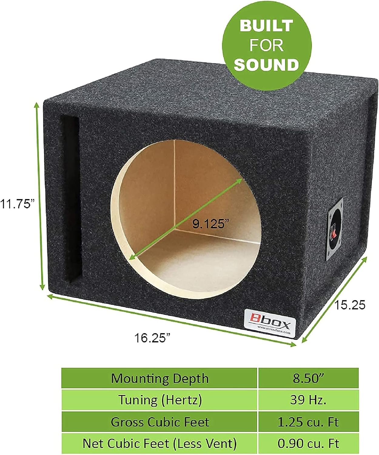 Single 10" Vented Carpeted Subwoofer Enclosure I808