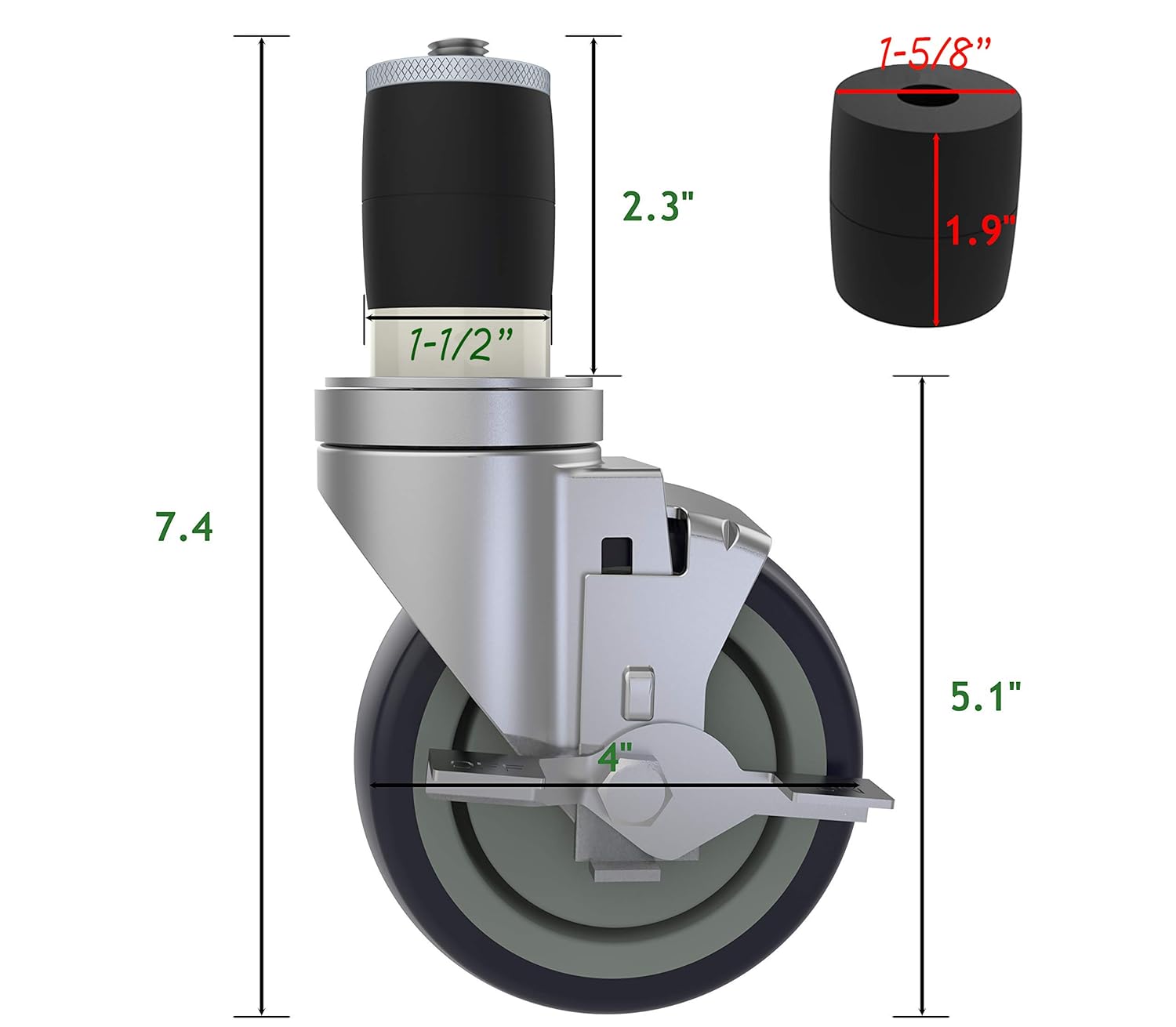 4 inch Prep Table Casters Set of 4 with Brake U320139