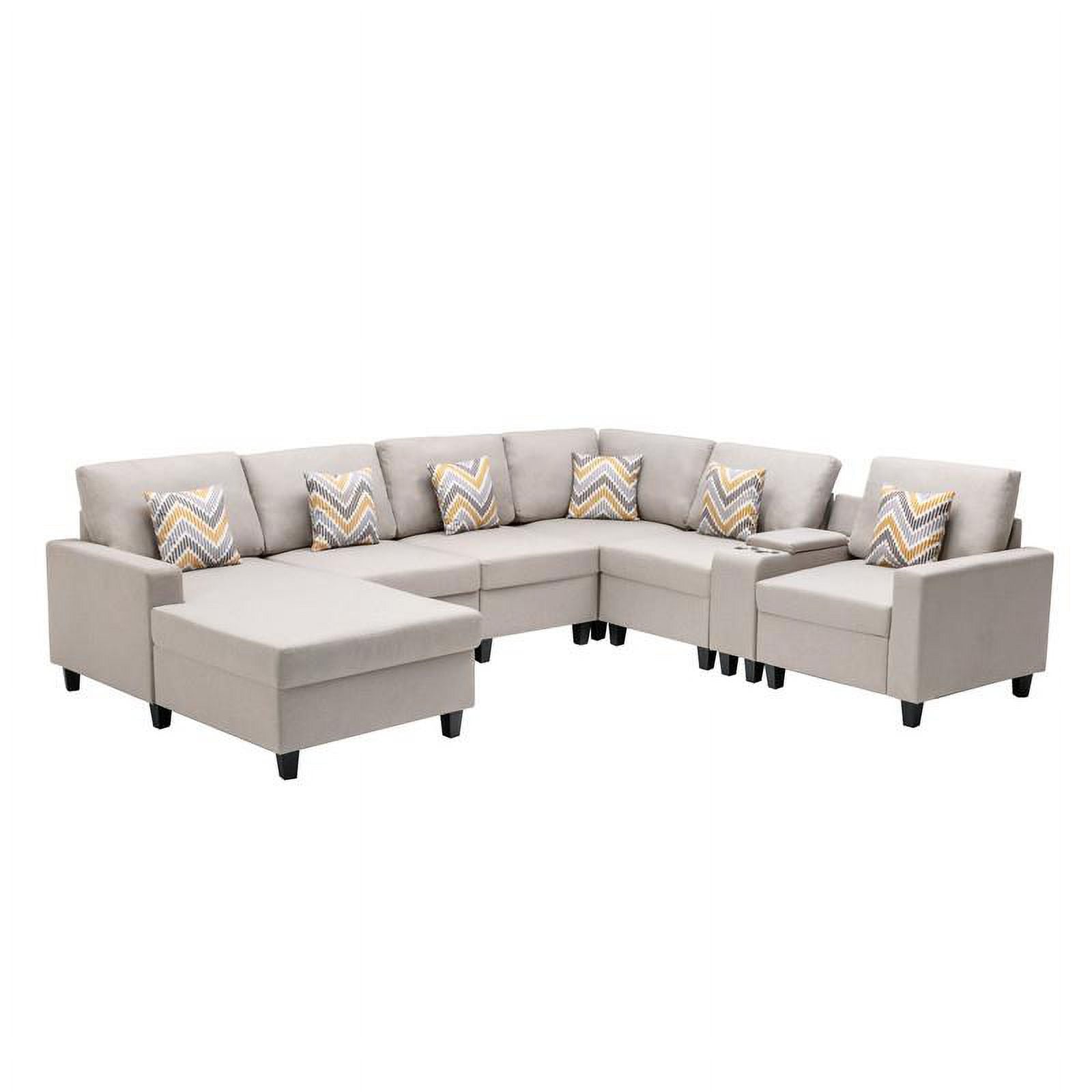 Beige Fabric Reversible Sectional with Storage Console L19144