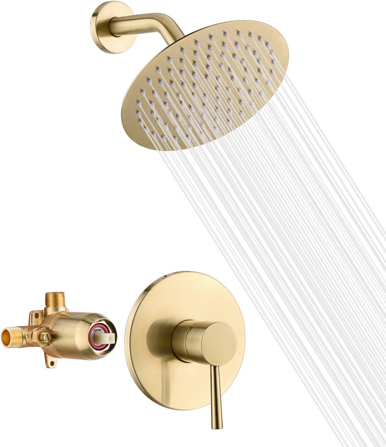 Brushed Brass Shower Faucet Set with Rain Shower Head S6437