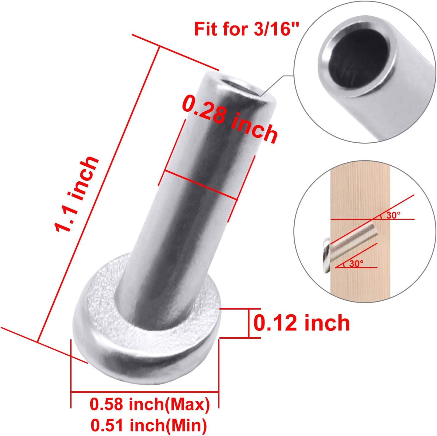40 PCS 30 Degree Angle Cable Railing Corner Protector Sleeve for 5/32, 3/16 Wire Rope, T316 Stainless Steel G3184