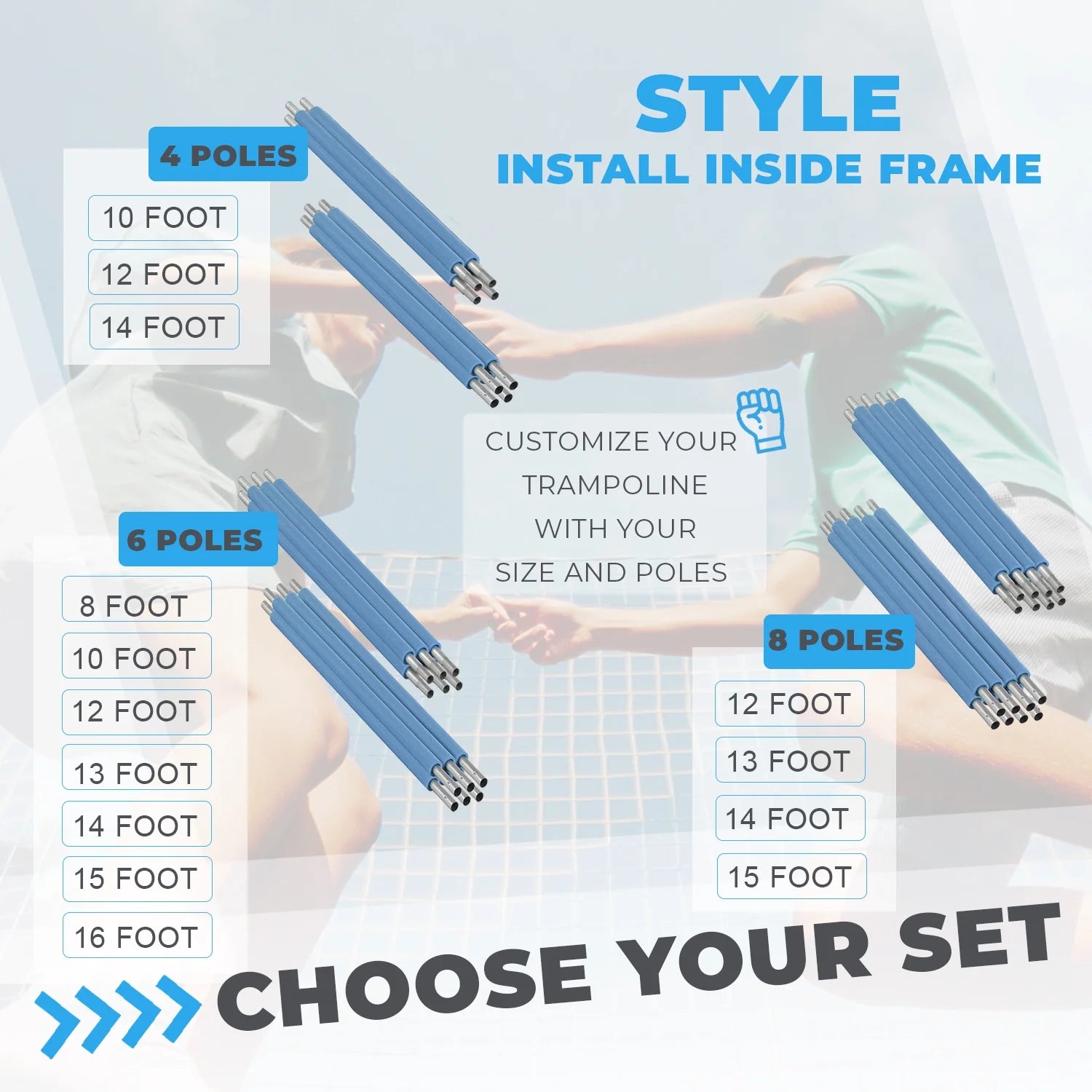 Trampoline Safety Enclosure Net, 6 Poles & Hardware, Fits 16 FT. Round Frame G141