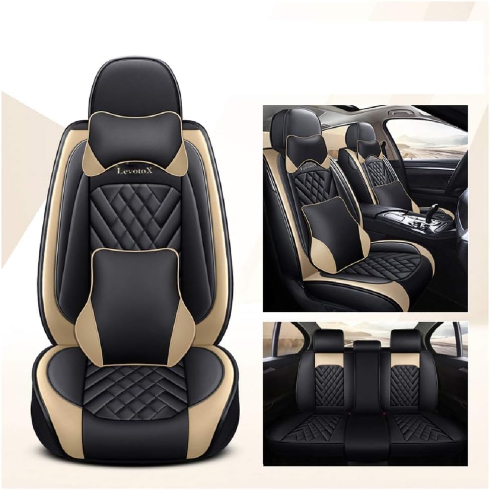 L-Black-Beige 5 Seats Full Set Car Seat Covers O8236