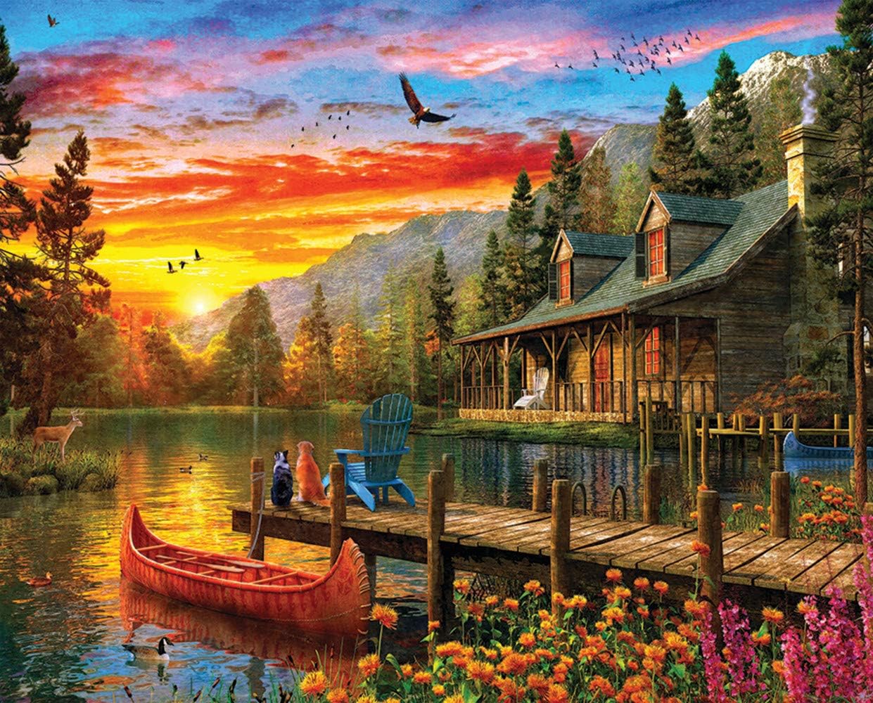 1000 Piece Jigsaw Puzzle Cabin Evening Sunset C5472