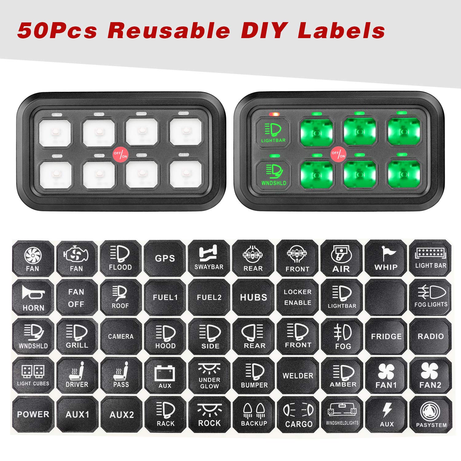 8 Gang Switch Panel Kit with Harness and Label Stickers T840