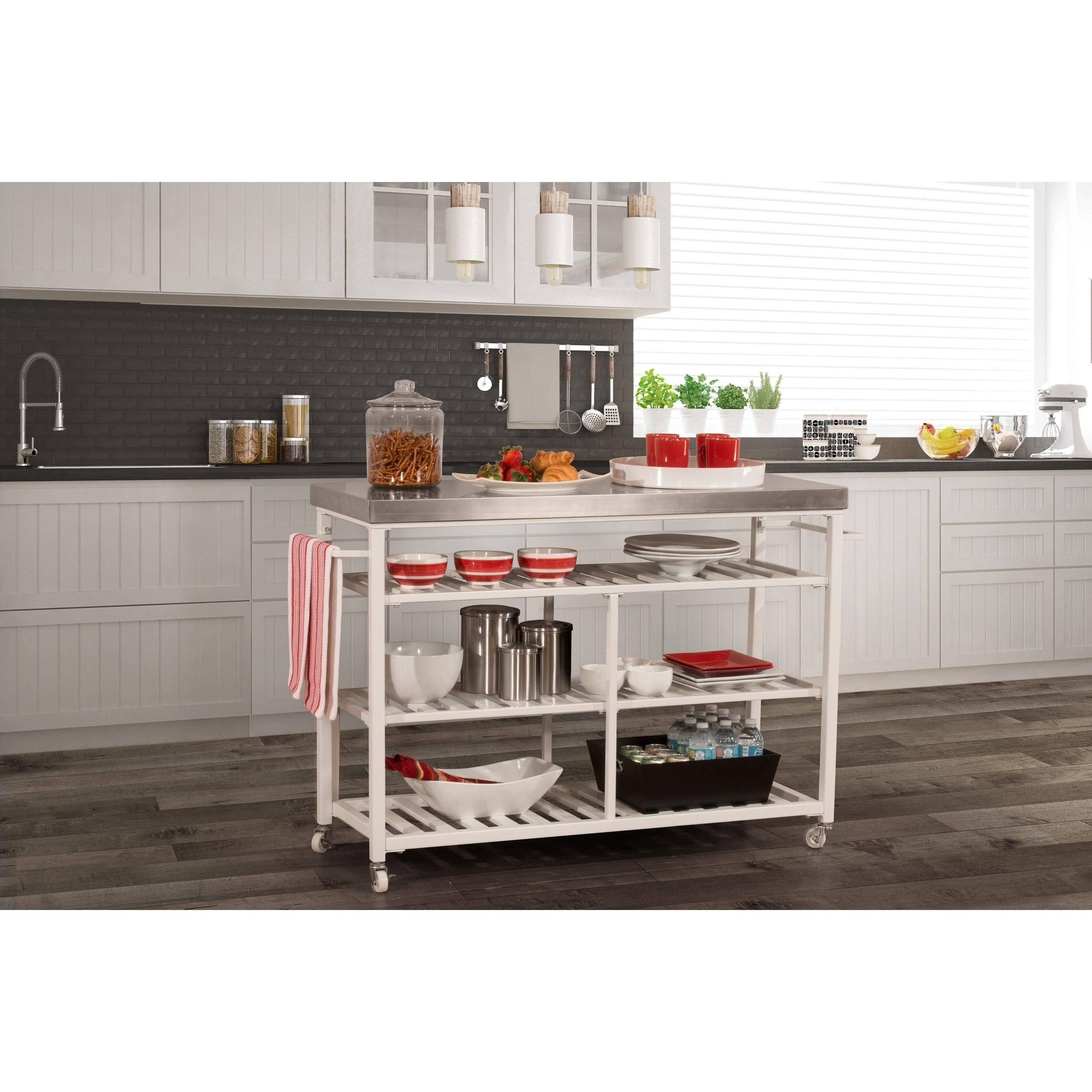White Kitchen Cart with Stainless Steel Top S442051
