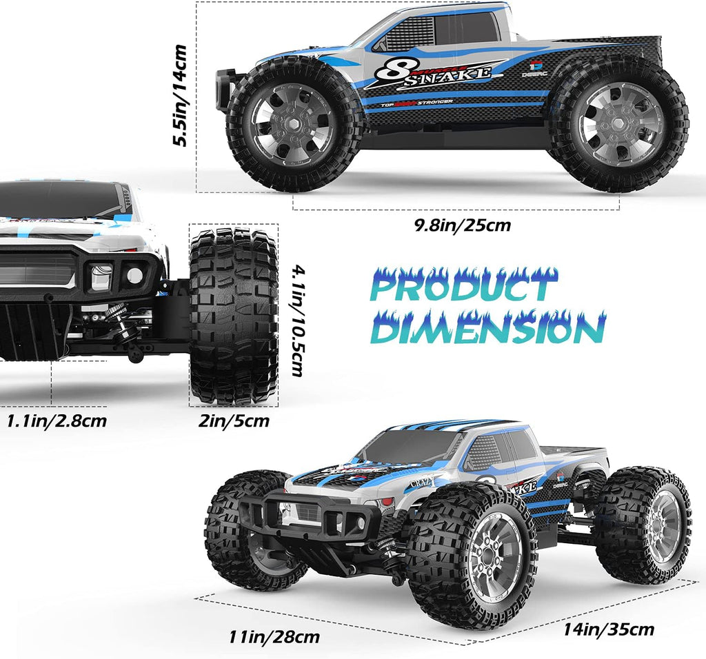 Large Hobby RC Car, 48 KM/H 1:10 Scale 4WD 2.4GHz Off Road Monster Truck Toy, 2 Batteries C549