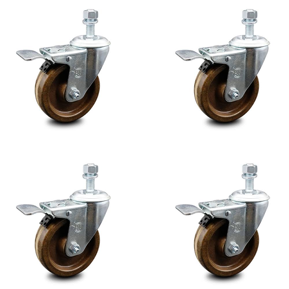 4 inch High Temp Phenolic Swivel Caster Set with Total Lock Brake C478