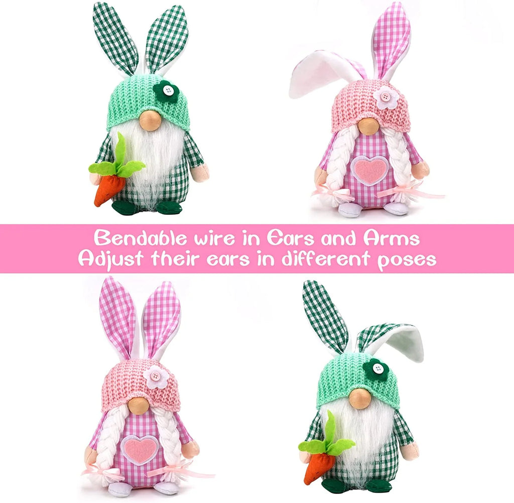 Easter Gnomes Decorations, 2 Pack Bunny Tiered Tray Plush Gnome Decor T8107