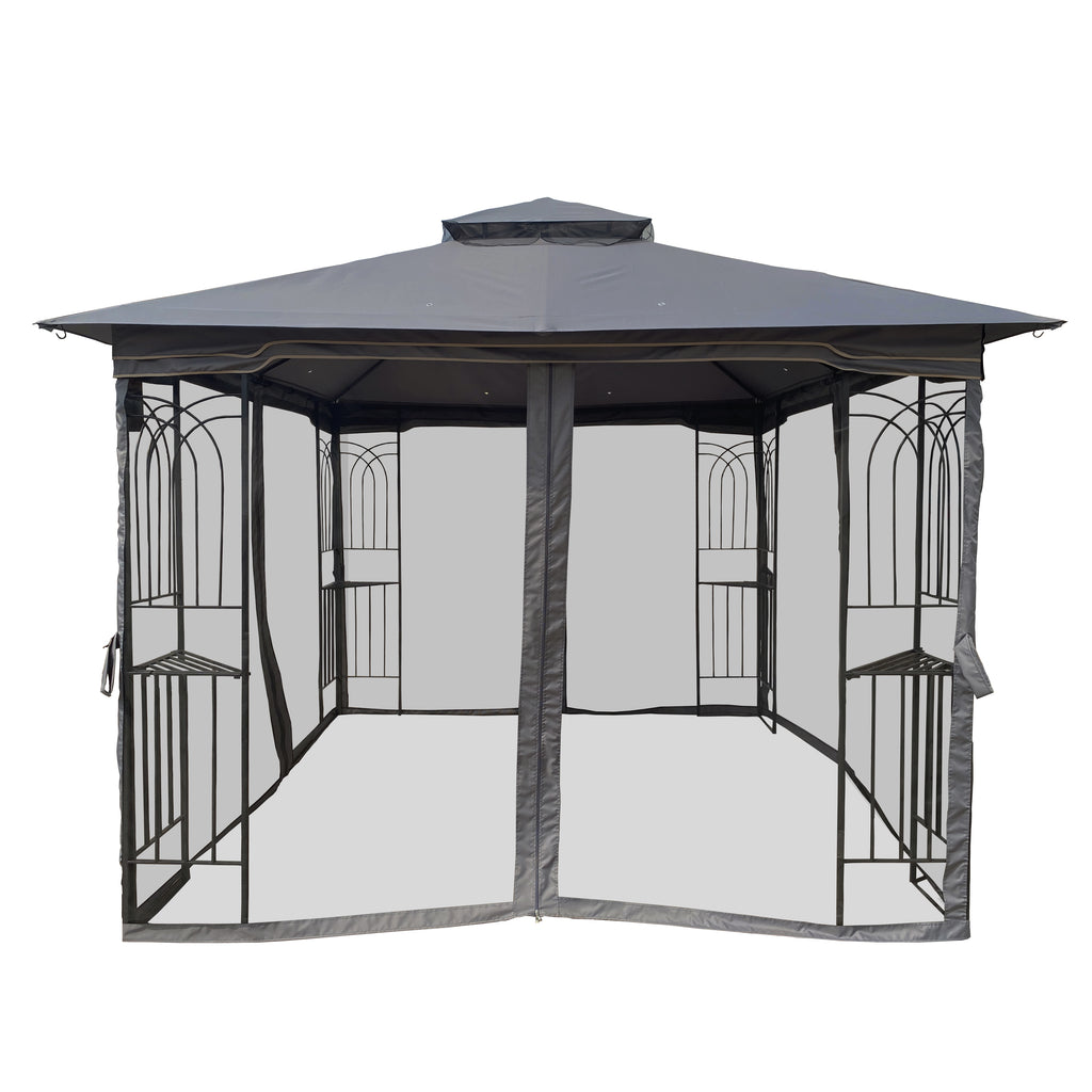 Gray Outdoor Patio Gazebo Canopy Shelter with Ventilated Double Roof and Mosquito Net C72906