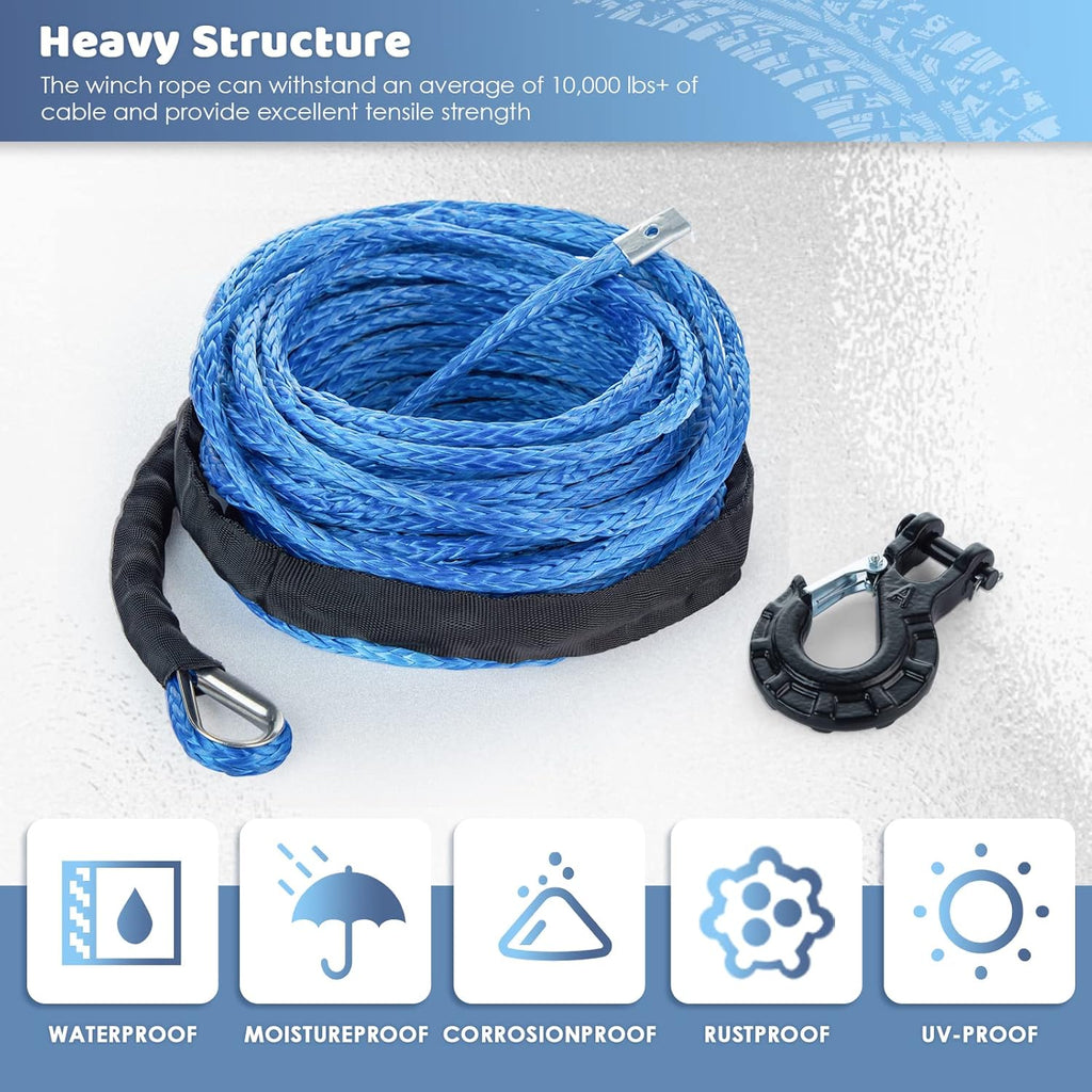 Synthetic Winch Rope 17/64'' x 50', 10000LBS 12 Strands with Protective Sleeve Winch Hook, Pack of 2 O850529