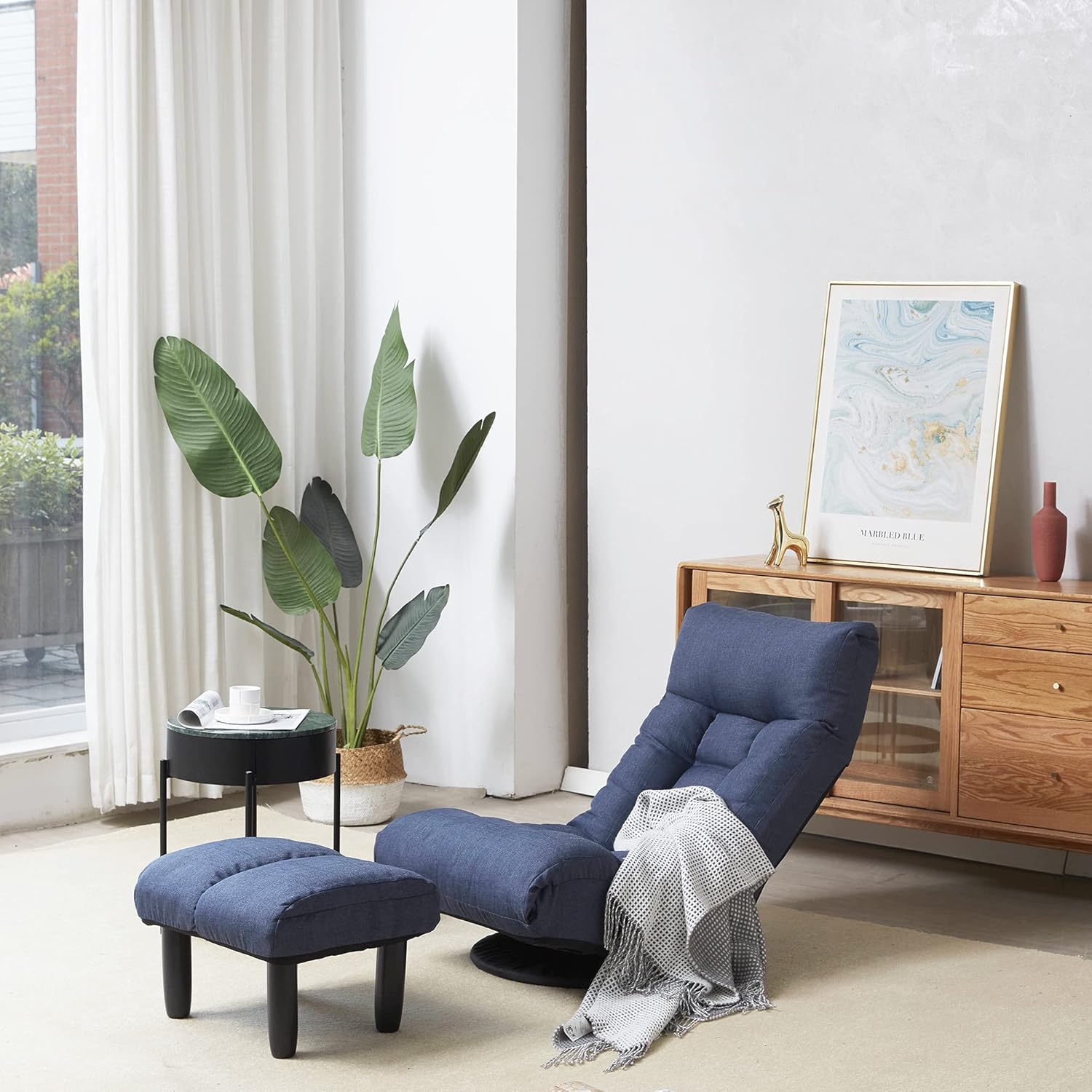 360-Degree Swivel Floor Gaming Chair Lazy Sofa with Footrest Y92687