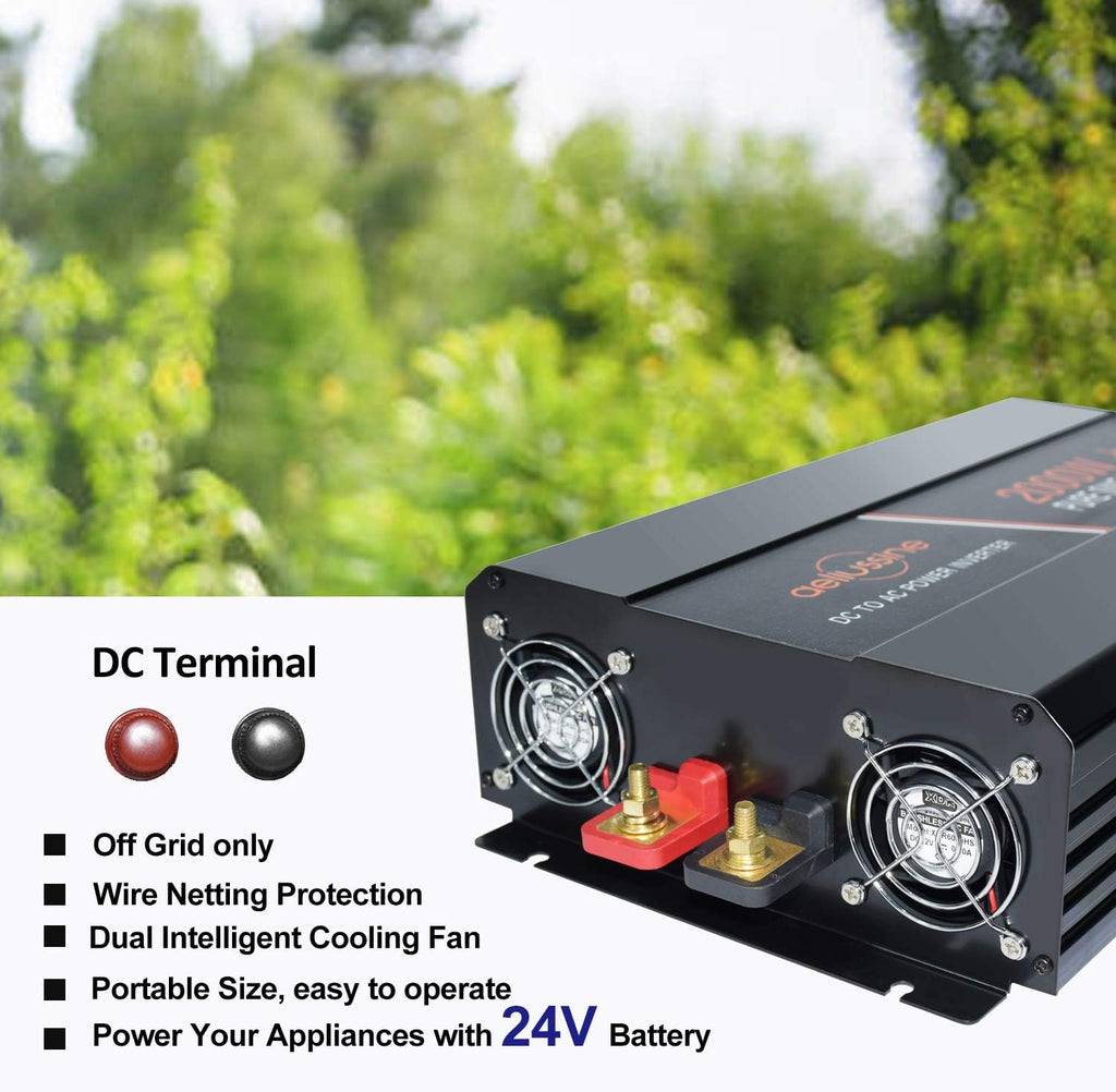 2000 Watt Pure Sine Wave Power Inverter 24V DC to AC 120V with LCD Display H898