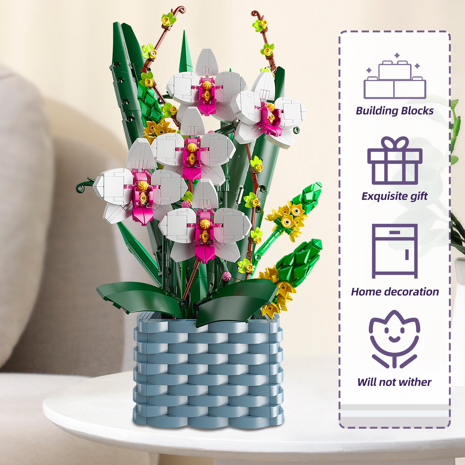 Flower Bouquet Orchid Lily and Strelitzia Building Block Model W815033