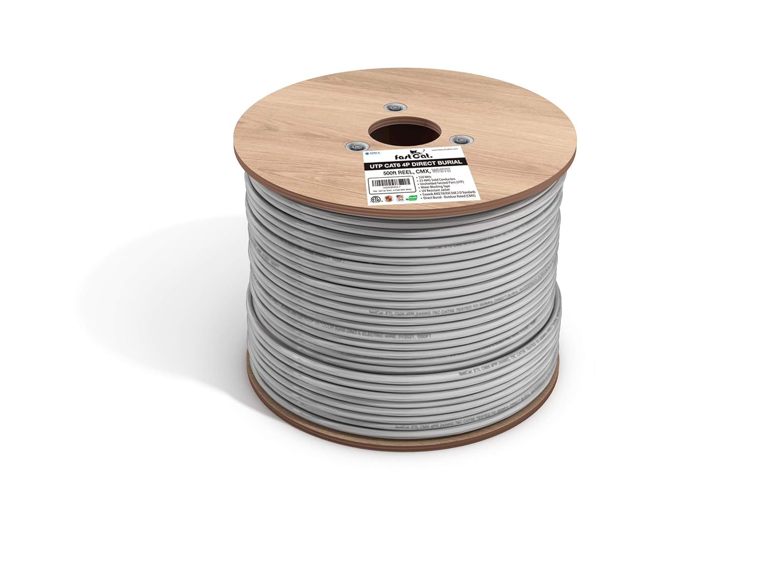 Cat6 Direct Burial Outdoor Ethernet Cable 1000Ft Waterproof 23AWG Solid Copper UTP White I64394