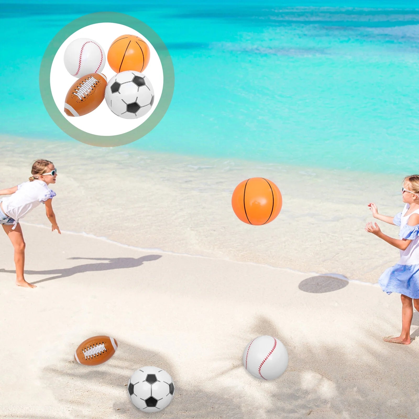 4pcs Inflatable Ball Beach Ball Soccer Basketball Baseball J815507