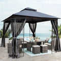 Gray Outdoor Patio Gazebo Canopy Shelter with Ventilated Double Roof and Mosquito Net C72906