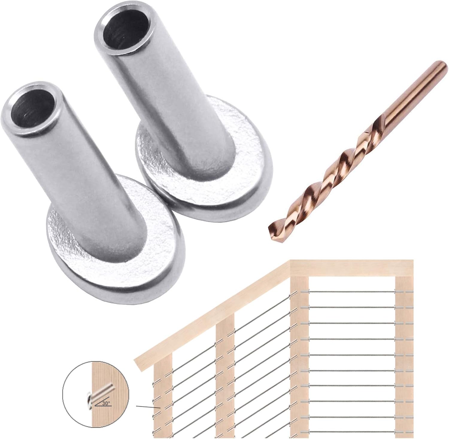 40 PCS 30 Degree Angle Cable Railing Corner Protector Sleeve for 5/32, 3/16 Wire Rope, T316 Stainless Steel G3184