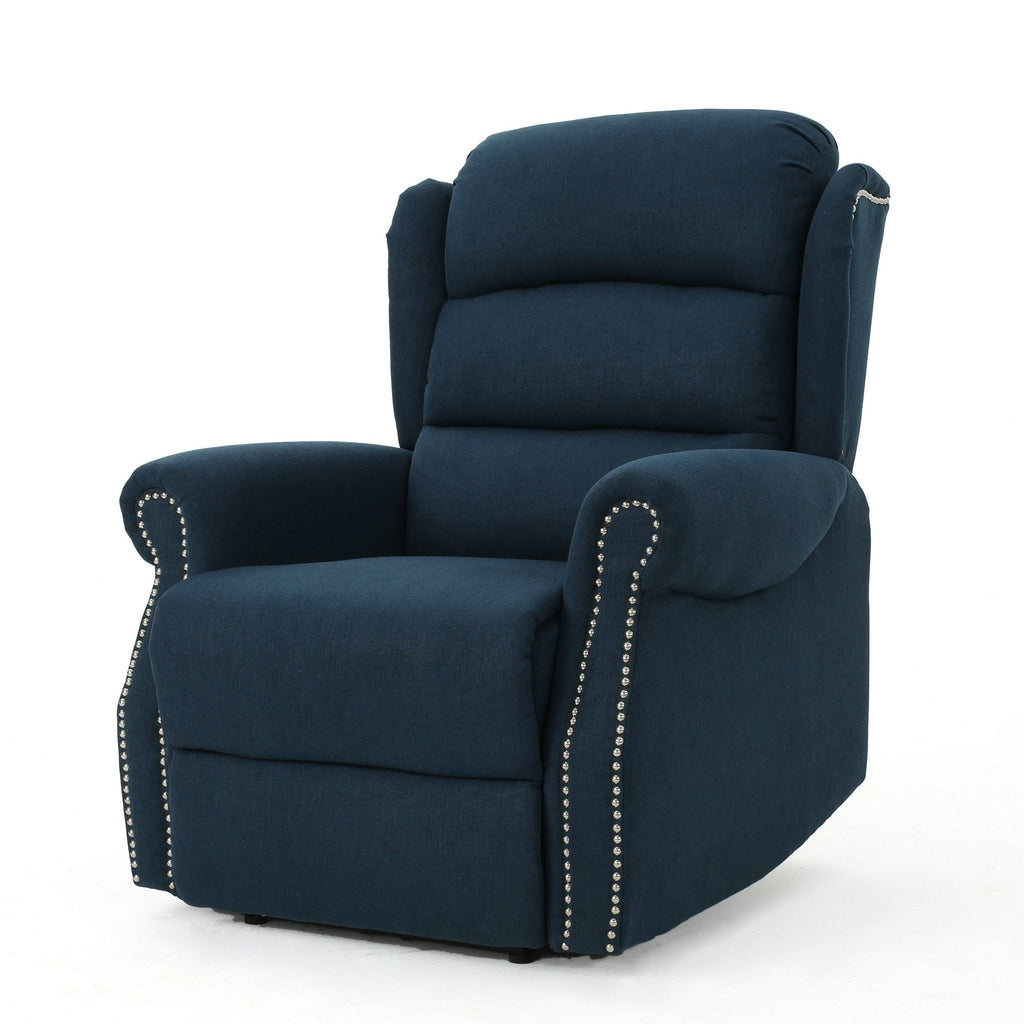 Navy Blue Tufted Fabric Power Recliner Z17318