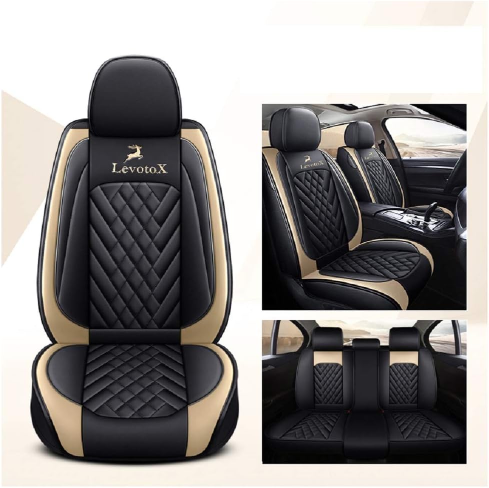 L-Black-Beige 5 Seats Full Set Car Seat Covers O8236