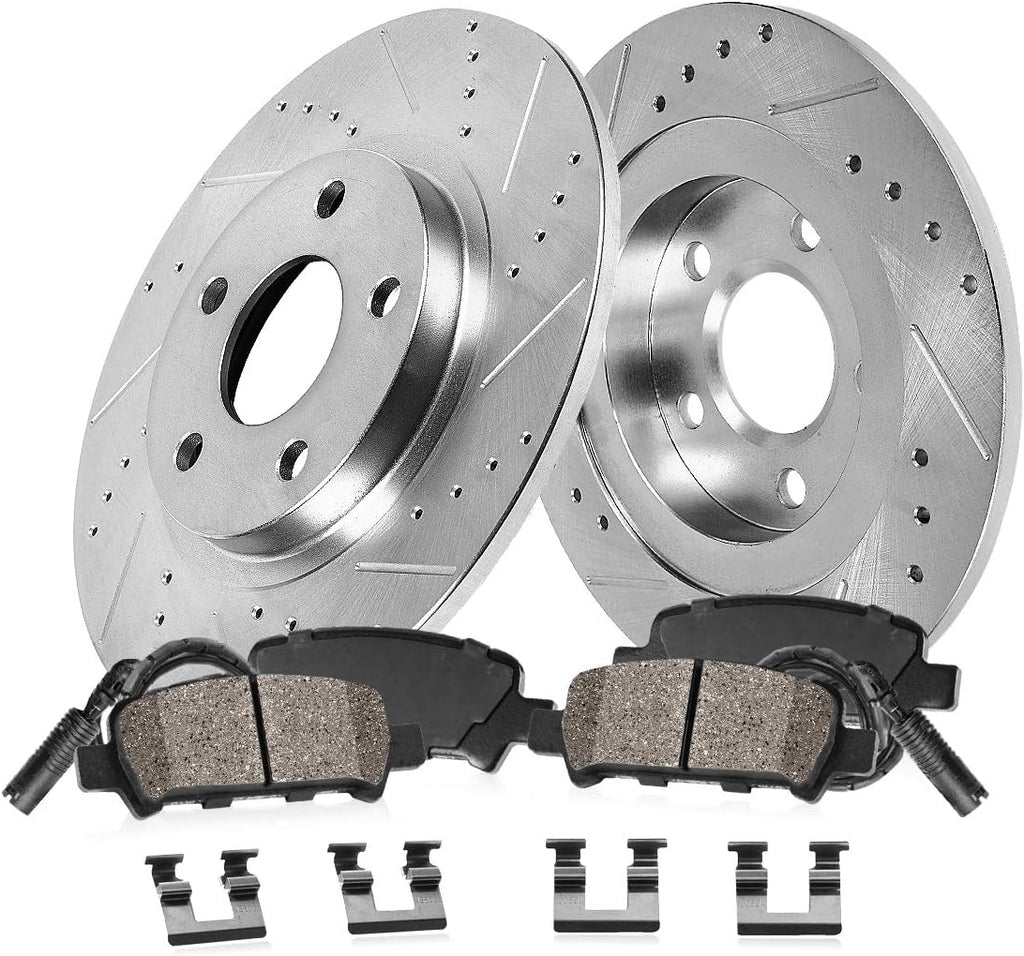 REAR 300mm D/S 5 Lug Rotors + Brake Pads + Clips + Sensors B945