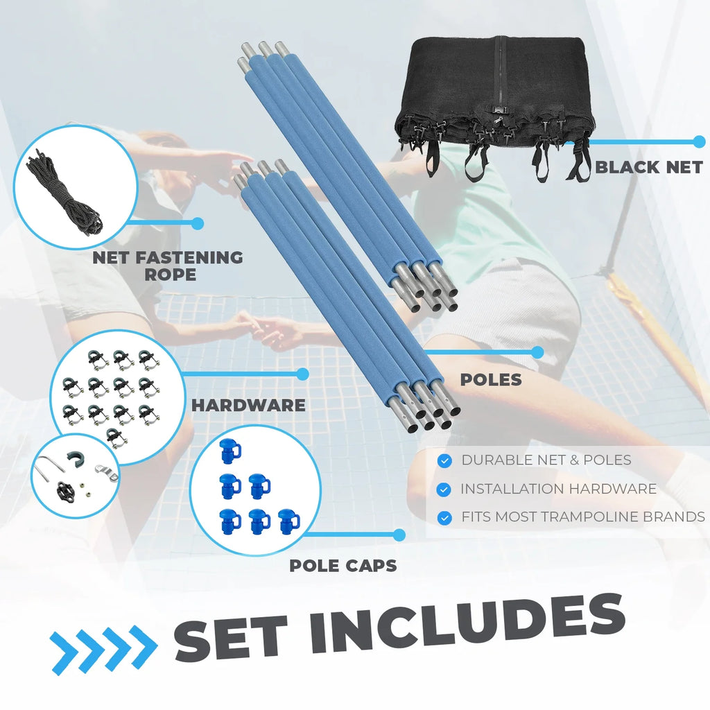 Trampoline Safety Enclosure Net, 6 Poles & Hardware, Fits 16 FT. Round Frame G141