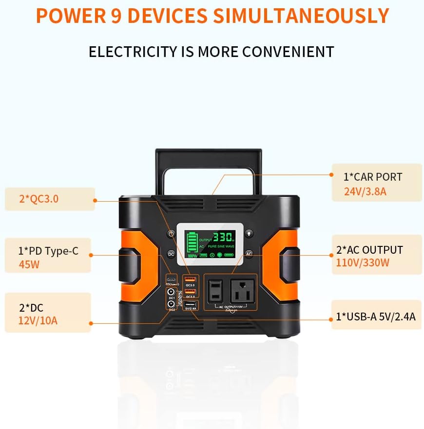 Portable Power Station 330W 300Wh Lithium Battery with AC Outlet and LED Light P88870