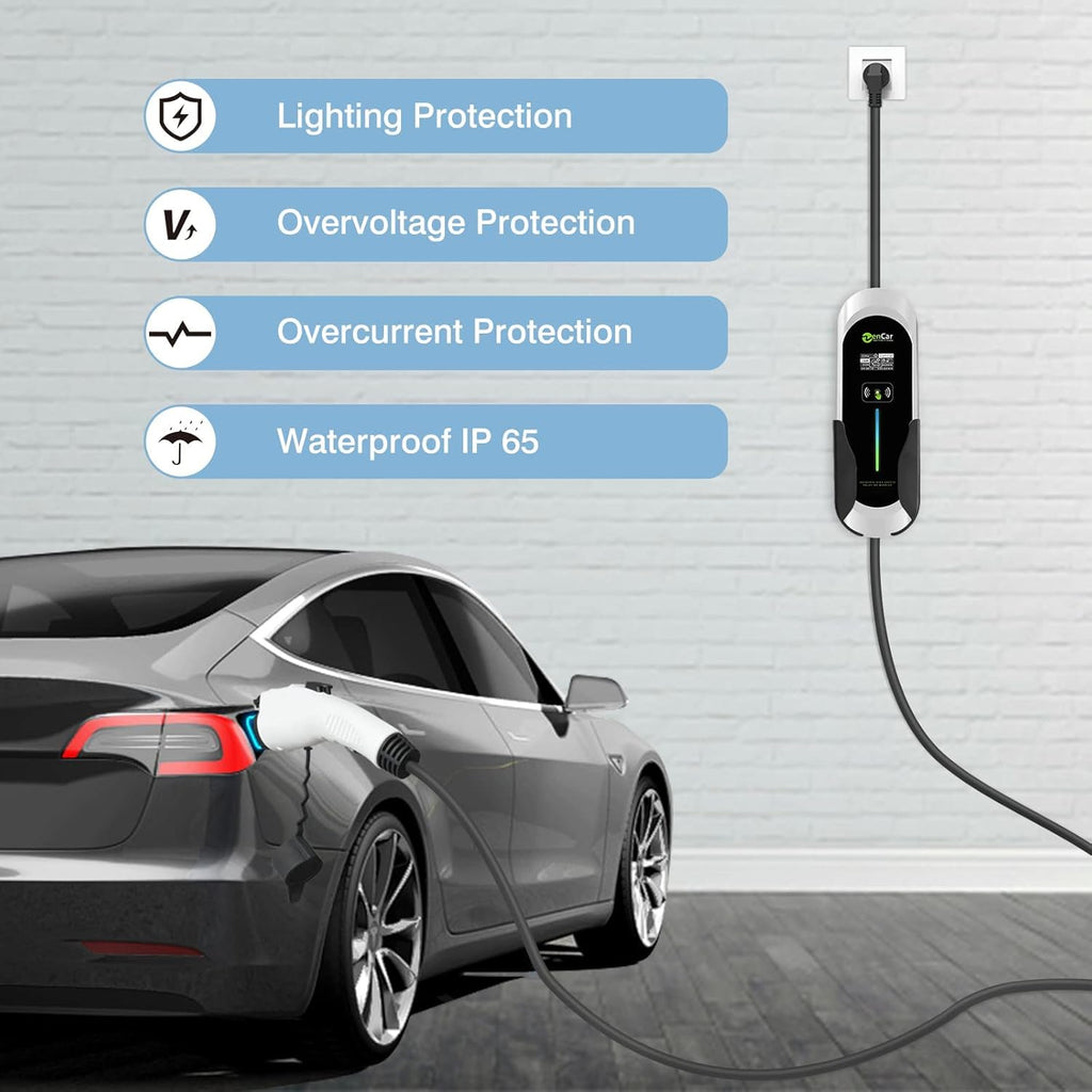 Portable EV Charger with NEMA 5-15 Plug, Adjustable Currents 8A-16A T214