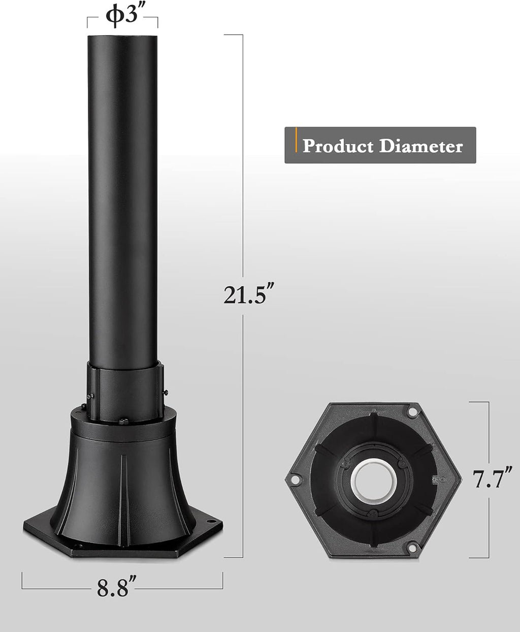 Black Cast Aluminum Post Light Mount Base Adapter, Pack of 2 I2325